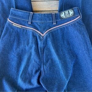 VTG 80s Rag City Blues High Waisted Bareback Jeans Straight Leg Pink Piping 7/8